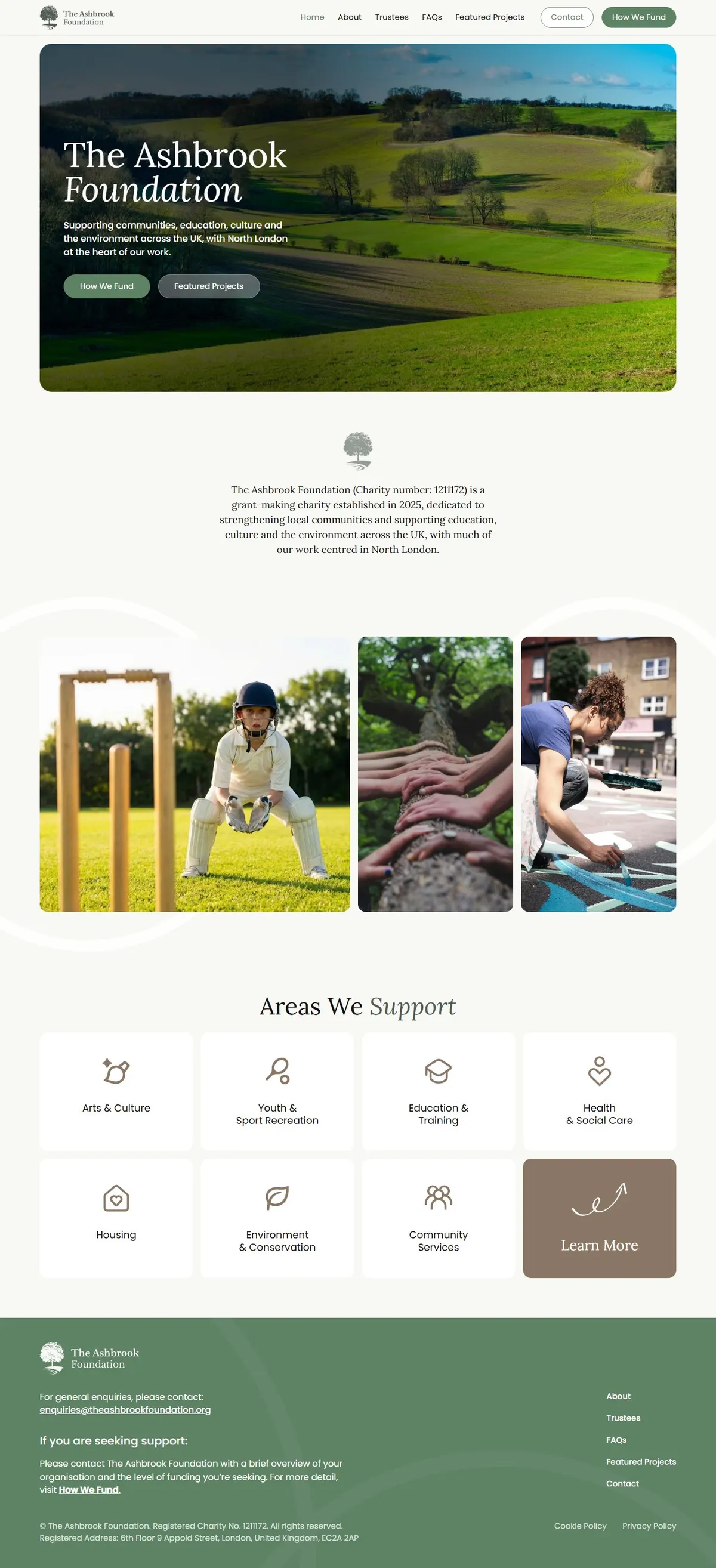 The Ashbrook Foundation home page: hero, mission and the areas it supports