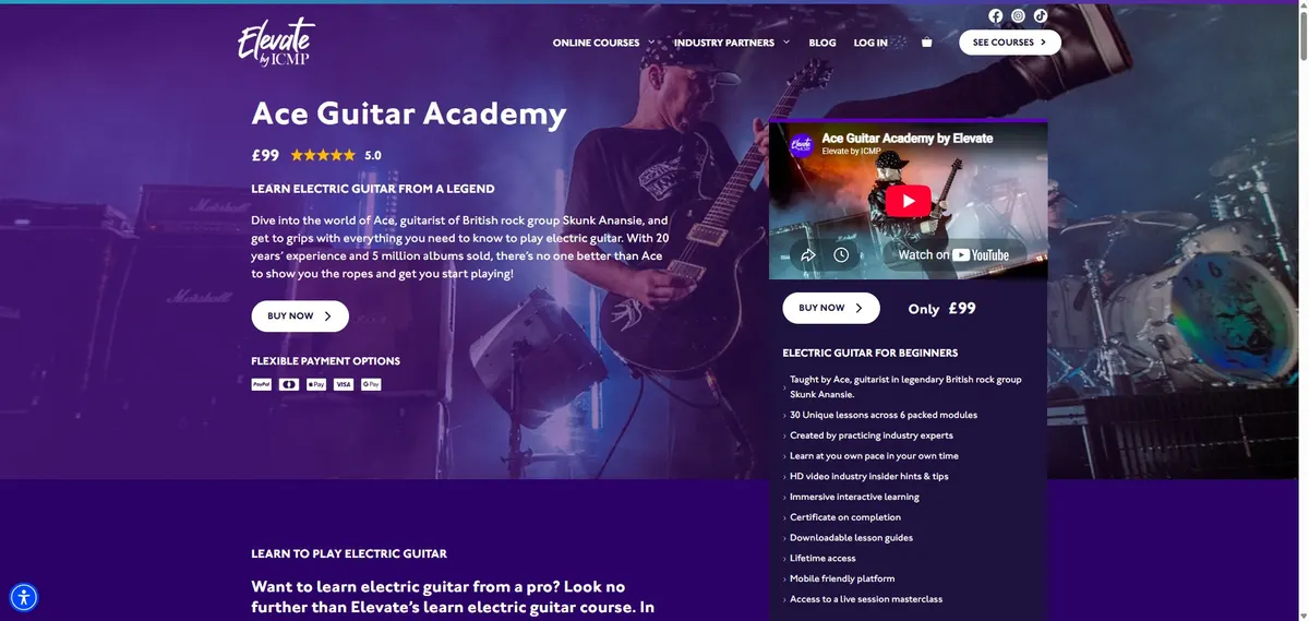 Ace Guitar Academy course page at £99
