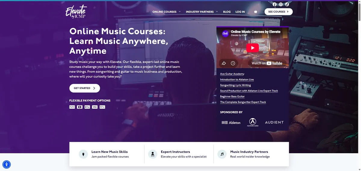 Elevate by ICMP online courses landing page