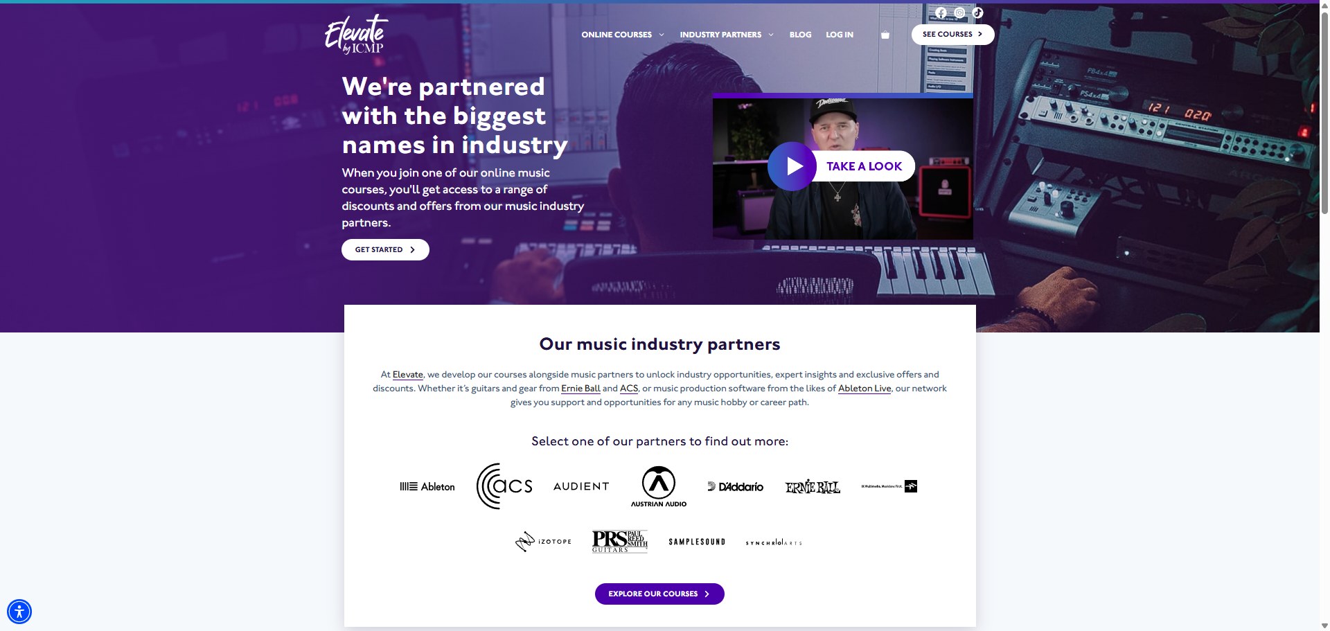 Elevate industry partners page
