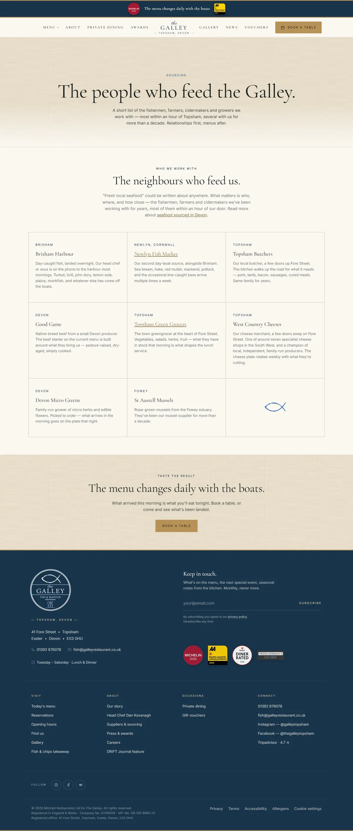 The Galley suppliers page