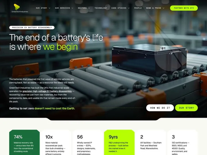 The GreenTech Industries website (homepage)