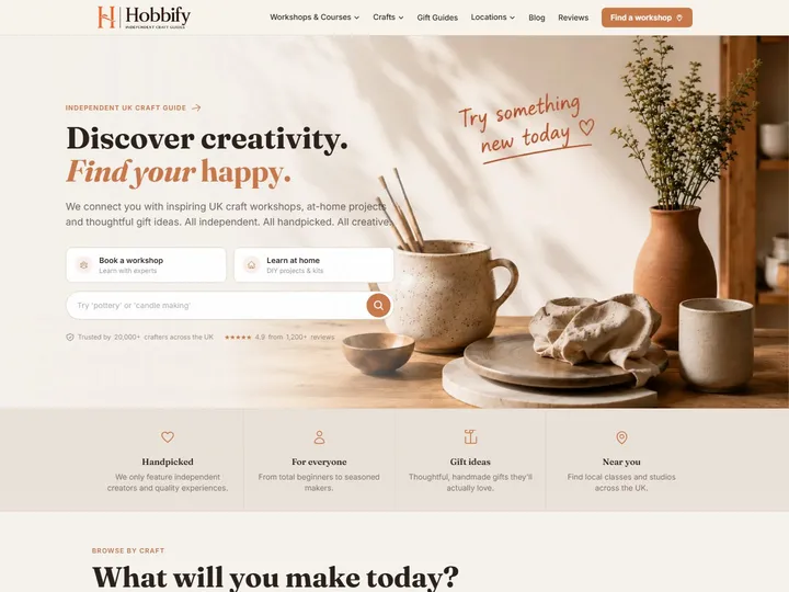 The Hobbify website (homepage)